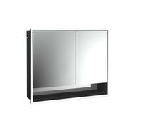 loft Armario con espejo iluminado y estante inferior, 800mm, 2 puertas, modelo empotrado, espejo/negro, 979813511, Versión: puerta ancha izquierda