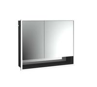 loft Armario con espejo iluminado y estante inferior, 800mm, 2 puertas, modelo empotrado, espejo/negro, 979813509, Versión: puerta ancha a la derecha