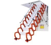 Loft - Escalera telescópica eléctrica invisible para montar en la pared, plegable, con pasamanos para uso doméstico y comercial con pasamanos (naranja, 70/120 cm)