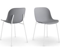 Loft24 Juego de 2 sillas de comedor en gris con patas en metal blanco