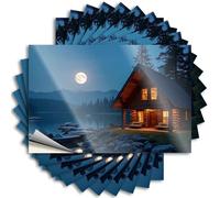 Log Cabin By The Lake Under A Full Moon Fire Pool Decor - Divertida calcomanía de vinilo extraíble (12 x 18 cm)