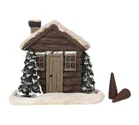 Log Cabin Incense Burner Christmas Resin Snowy House Miniature Ornaments Rustic Chimney Fragrance Burner Gift