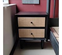 Log simple retro, mesita de noche con 2 cajones decorados de ratán hechos a mano, cama D de almacenamiento D, gabinete lateral, para muebles de dormitorio de sala de estar (color de madera oscura