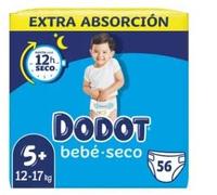 LOGAN Pañales talla 5+, para niños de 12 a 17 kilogramos DODOT Bebé-seco 56 uds.