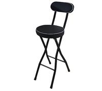 LOGAUT Taburete Plegable Alto, Taburete de Bar Plegable con Respaldo y Reposapiés, Sillas Plegables de Altura de Mostrador con Asiento Acolchado, Taburete Redondo Portátil Blanco/Negro con Respaldo