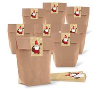 Logbuch-Verlag 10 bolsas de papel con suelo 16,5 x 26 x 6,6 cm + 10 pegatinas de Navidad con motivo Papá Noel dorado rojo - embalaje navideño - regalo día de san Nicolás