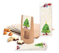Logbuch-Verlag 10 bolsas de papel con ventana 7 x 4 x 20,5 cm + 10 pegatinas navideñas con motivo de árbol de Navidad - embalaje para dulces galletas