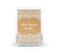 Logbuch-Verlag 10 bolsas de papel de estraza con encaje "Schön, dass du da bist" rústico, para bodas, regalos, regalos, mezcla de semillas, 9,3 x 6,3 cm