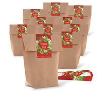 Logbuch-Verlag 10 bolsas de papel de estraza marrón con pegatinas navideñas rojas Feliz Festival - Paquete de regalo de Navidad