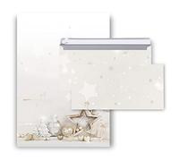 Logbuch-Verlag 10 hojas de papel de cartas navideñas A4 + 10 sobres plateados y blancos nobles - Papel de Navidad con sobre