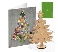 Logbuch-Verlag 10 tarjetas de Navidad de color gris y verde + sobre + pequeño arból de madera de color natural