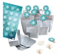 Logbuch-Verlag 12 bolsas de regalo navideñas plateadas + pinzas + 24 pegatinas copos de nieve azul turquesa - embalaje Navidad
