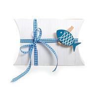 Logbuch-Verlag 12 regalos para invitados, diseño de pez, bautizo, comunión, cumpleaños, boda, color blanco, a cuadros, tarjeta de mesa, caja de regalo, caja de regalo de cumpleaños