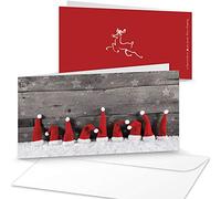 Logbuch-Verlag 20 tarjetas de Navidad 10,5 x 21 cm - juego con sobres - motivo navideño gorros con borla - color rojo, gris y blanco