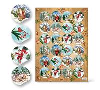 Logbuch-Verlag 24 pegatinas navideñas nostálgicas, Decoración Navideña, Verde, Azul y Rojo, Diseño Vintage de Navidad, Invierno, 4 cm de diámetro