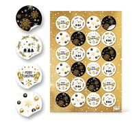 Logbuch-Verlag 24 pegatinas navideñas redondas Merry Christmas doradas, negras y blancas 4 cm - decoración para regalos y envoltorios de Navidad