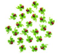 Logbuch-Verlag 24 Pequeño Follaje Verde Trébol de Felicidad en Fieltro con Mariquita (3 cm) con Collage? ; para Decorar Tus Tarjetas de v?UX y de Mesa, también Adecuado como Streudeko