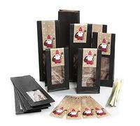 Logbuch-Verlag 25 bolsas de galletas con ventana + pegatina de Papá Noel, embalaje apto para alimentos, color negro, dorado y rojo, 26,5 x 8,5 x 5 cm