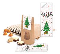 Logbuch-Verlag 25 bolsas de papel con ventana 7 x 4 x 20,5 cm + 25 pegatinas de Navidad - empaquetado para pequeños regalos dulces galleta navideña
