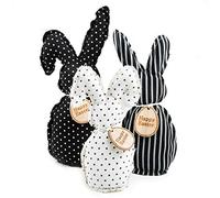 Logbuch-Verlag 3 figuras de conejo de tela grandes con lazo, color blanco y negro, decoración moderna de Pascua para colocar de pie, 32 cm