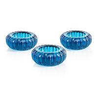 Logbuch-Verlag 3 portavelas de cristal azul para velas de té, decoración de mesa para bautizo, baby shower, comunión, niño, 8 cm