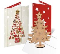 Logbuch-Verlag 3 tarjetas de Navidad de color rojo y beis con sobres + arbóles de Navidad de madera - tarjetas 10,5 x 14,8 cm