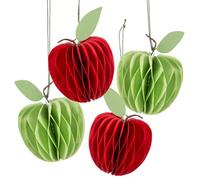 Logbuch-Verlag 4 manzanas para colgar, papel de panal de miel, manzana, fruta, primavera, verano, otoño, decoración, 8 x 8 x 10 cm, rojo y verde