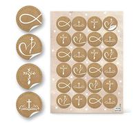 Logbuch-Verlag 48 pegatinas con símbolos religiosos cristianos blanco y marrón - Pez Cruz Corazón - decoración de comunión y bautizo - adhesivos comunión