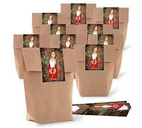 Logbuch-Verlag 50 bolsas de papel kraft 16,5 x 26 x 6,6 cm marrón + 50 pegatinas navideñas con motivo Papá Noel - embalaje de Navidad - día de San Nicolás