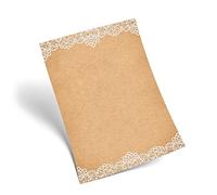 Logbuch-Verlag 50 hojas de papel de carta vintage con encaje, papel DIN A4, color blanco y marrón natural, papel estampado para Navidad, boda, fiesta, invitaciones, cartas