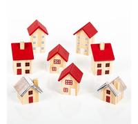 Logbuch-Verlag 8 pequeñas casas decorativas de madera, diseño de ciudad, 4-6 cm, color rojo