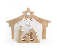 Logbuch-Verlag Belén Madera pequeño, 20 x 14 cm: decoración navideña Natural, Pesebre Navidad con María José y Niño Jesús, Figuras Decorativas para Mesa y Ventana, Adorno Interior Elegante