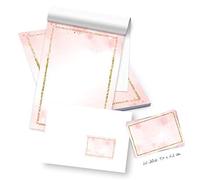 Logbuch-Verlag Bloc de papel de carta DIN A5 con 50 hojas, bloc de notas de oro rosa + 25 sobres + etiquetas para invitación para escribir cartas para niñas