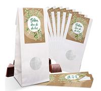 Logbuch-Verlag - Bolsa pequeña blanca con fondo de bloque, apta para alimentos, con ventana + banderolas con texto en alemán"Schön dass du da bist", color verde, 7 x 4 x 20,5 cm 5 unidades