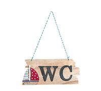 Logbuch-Verlag Cartel de madera para colgar WC con diseño de velero - Decoración marítima para el baño - carteles para WC