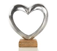 Logbuch-Verlag Corazón decorativo de 18 cm de madera y metal para colocar de pie, regalo de amor, boda, cumpleaños, aniversario, boda, color plateado
