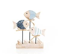 Logbuch-Verlag Decoración marítima de peces, figura de madera - Enjambre de peces para colocar de pie, decoración de madera, color azul natural, 16,5 cm