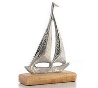 Logbuch-Verlag Figura de barco de vela de metal plateado decoración mediterránea verano baño 21 cm