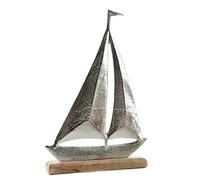 Logbuch-Verlag Figura de barco de vela de metal y madera, color plata, 26 cm, regalo para veleros
