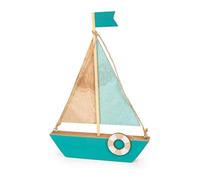 Logbuch-Verlag Figura Decorativa velero Madera: Barco Decorativo náutico mediterráneo con Salvavidas, Adornos Marineros salón baño Playa mar Verano, decoración Marina hogar Regalo, 15 x 4 x 21 cm