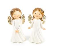 Logbuch-Verlag Figuras ángeles pequeñas, 2 Unidades: decoración navideña Blanca y Dorada, ángel Protector de Resina, Adornos Navidad para Mesa y Ventana, Regalo simbólico comunión Bautizo, 9 cm