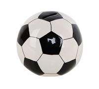 Logbuch-Verlag Hucha balón de fútbol clásico blanco y negro cerámica 13 cm con acabado brillante - hucha pelota fútbol regalo cumpleaños niño