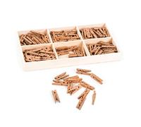 Logbuch-Verlag juego de 135 mini pinzas de madera en color dorado 2,5 cm - pequeñas pinzas decorativas - mini clips con caja - para colgar decoración fotos regalos