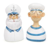 Logbuch-Verlag Juego de 2 figuras marítimas marinero + capitán de barquero decorativo, 12 cm, color azul y blanco