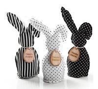 Logbuch-Verlag - Lote de 3 Grandes conejitos de Pascua de Tela, 22 cm, Happy Easter, Color Negro y Blanco, decoración de Pascua para Colocar - Regalo de Pascua
