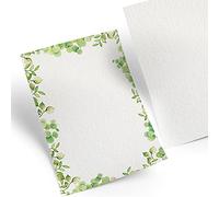 Logbuch-Verlag Pack de 100 hojas de papel acuarela para dibujar o escribir con marco de hojas de eucalipto verdes DIN A4 - papelería para manualidades y decoración