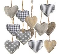 Logbuch-Verlag Pack de 12 Corazones Colgantes de Tela Diferentes diseños + cordón para Colgar - Corazones decoración armarios - Mesa Dulce comunión niña