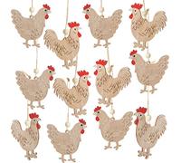Logbuch-Verlag Pack de 12 gallinas Colgantes de Madera para Manualidades y decoración con Cuerda para Colgar - animalitos Decorativos de Madera