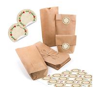 Logbuch-Verlag Pack de 24 sacos de papel kraft pequeños 10,7 x 22 x 4,2 cm + 24 adhesivo redondos con motivo navideño corona de navidad - envoltorios y embalajes para regalos navidad
