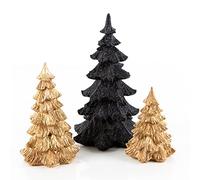 Logbuch-Verlag Pack de 3 árboles de Navidad Decorativos con Acabado Brillante Purpurina Negra y Dorada 8,5-18 cm - decoración navideña Elegante Brillante